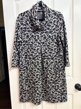 Tyler Boe Gray and Black Leopard Cowl Neck Sweater Dress